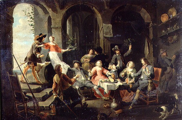 Hizmetçilerin Katıldığı Bir İç Mekanda Zarif Şirket Merrymaking by Willem van the Elder Herp