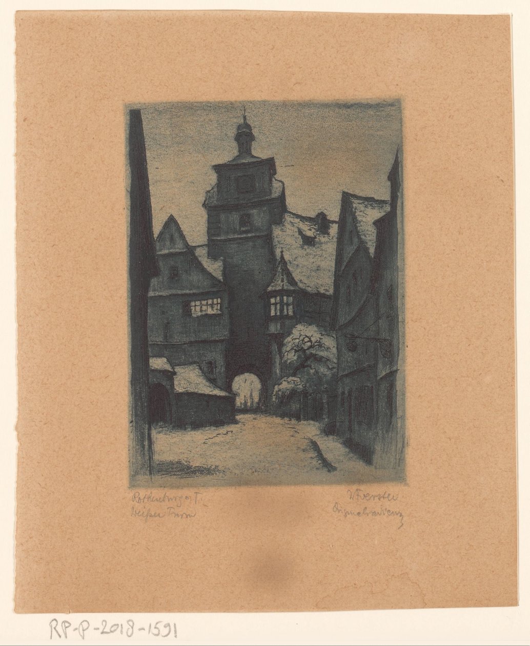 Rothenburg ob der Tauber Rothenburg o'daki Weisserturm'un görünümü. T. Weisserturm (nesne üzerindeki başlık) by Willi Foerster (signed by artist)