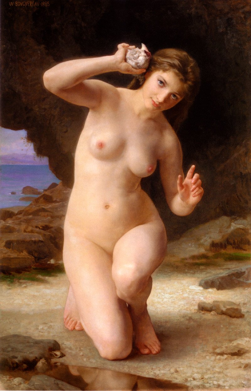 Deniz kabuğu olan kadın by William Adolphe Bouguereau