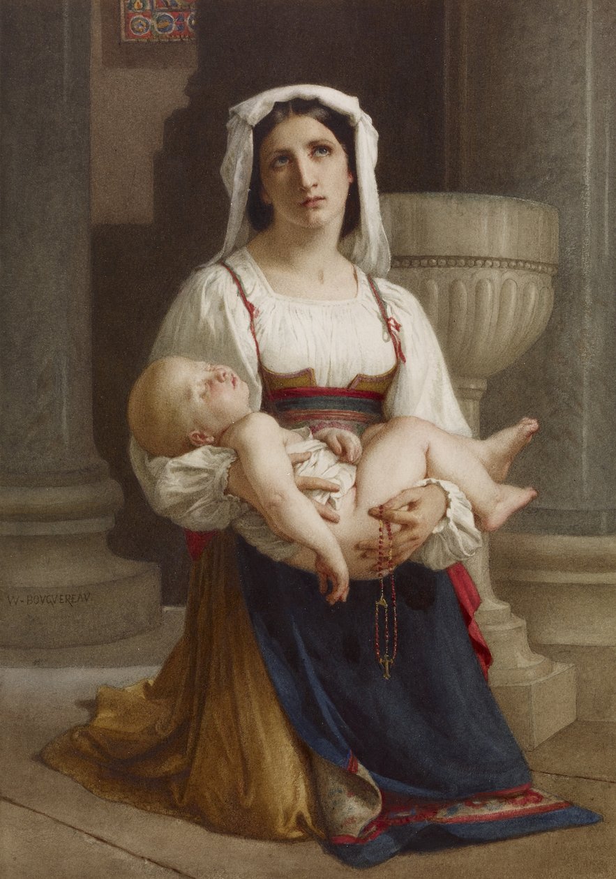 Çocukla Diz çökmüş İtalyan Köylü by William Adolphe Bouguereau