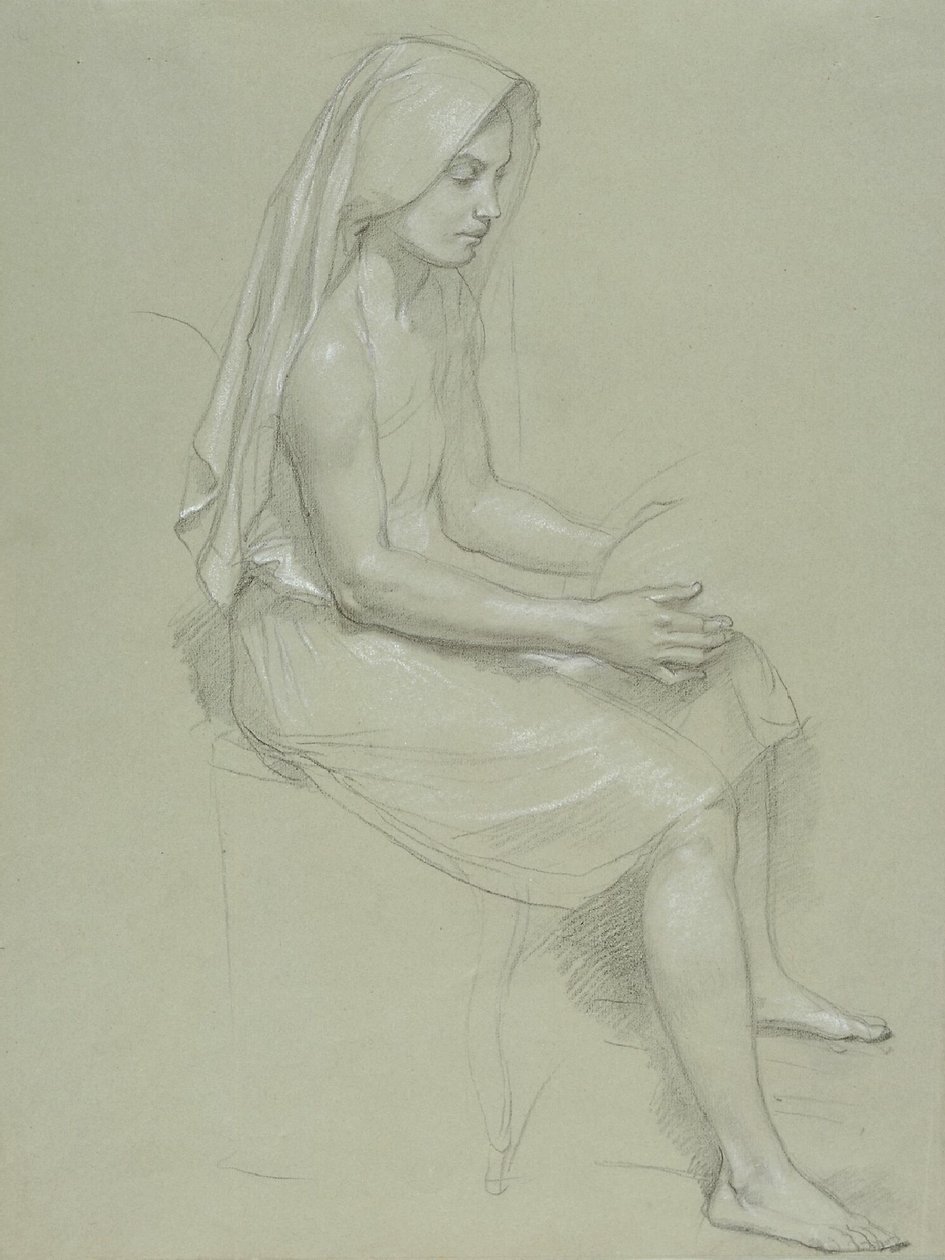 Oturan Örtülü Kadın Figürü Çalışması (19. Yüzyıl).png by William Adolphe Bouguereau