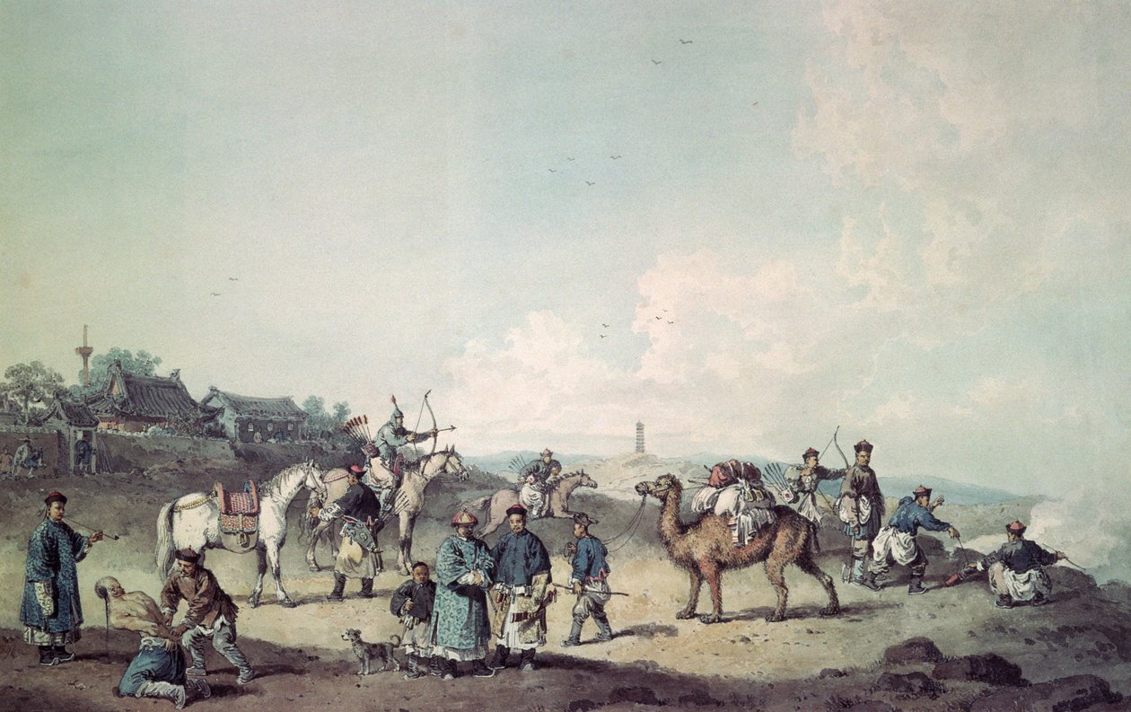 Bir şehrin duvarlarının dışında egzersiz yapan Çinli askerler by William Alexander