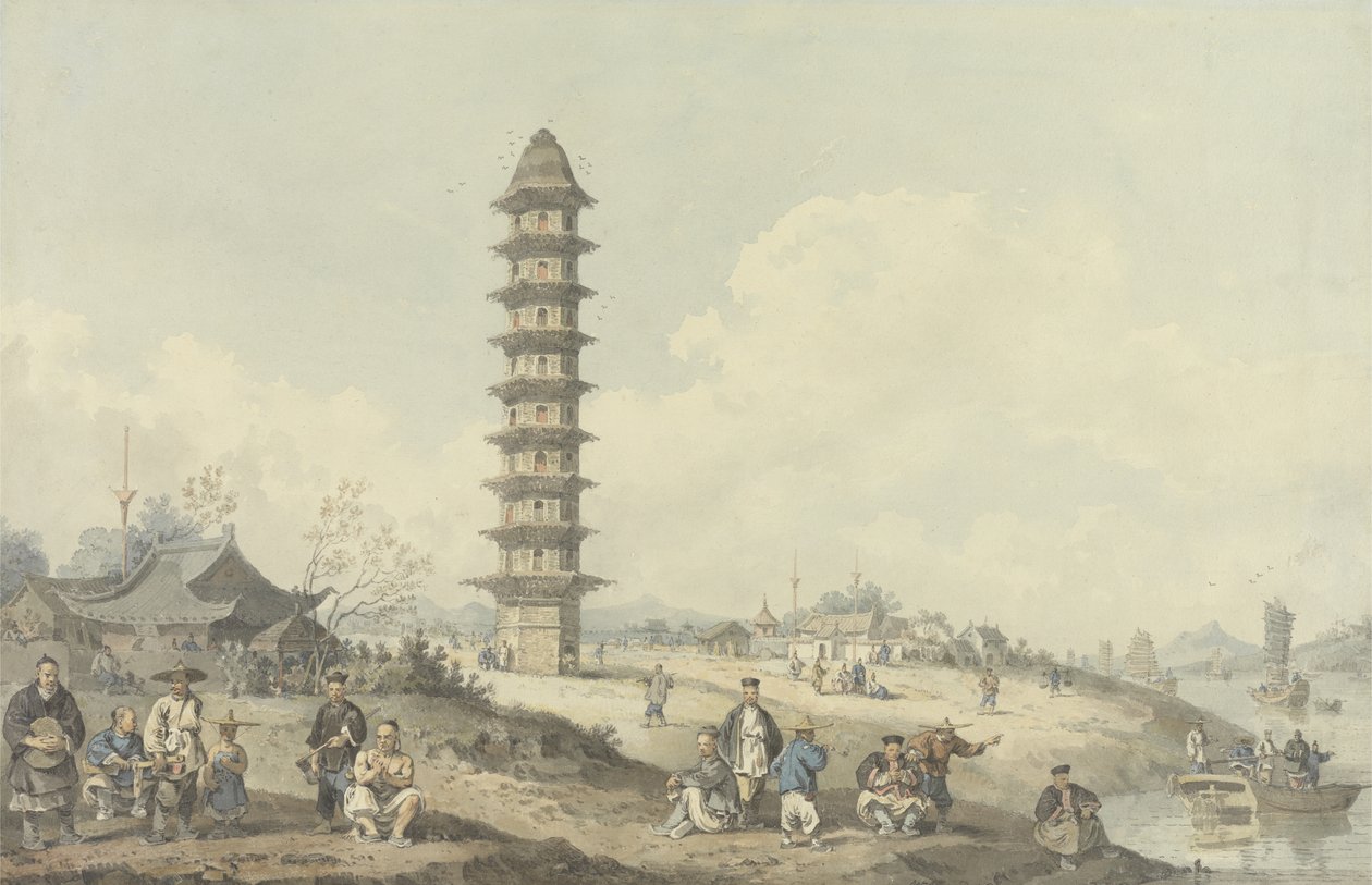 Lin Tsin Şehri, Shantung, büyük kanal manzaralı (kağıt üzerinde grafit üzerinde wc) by William Alexander