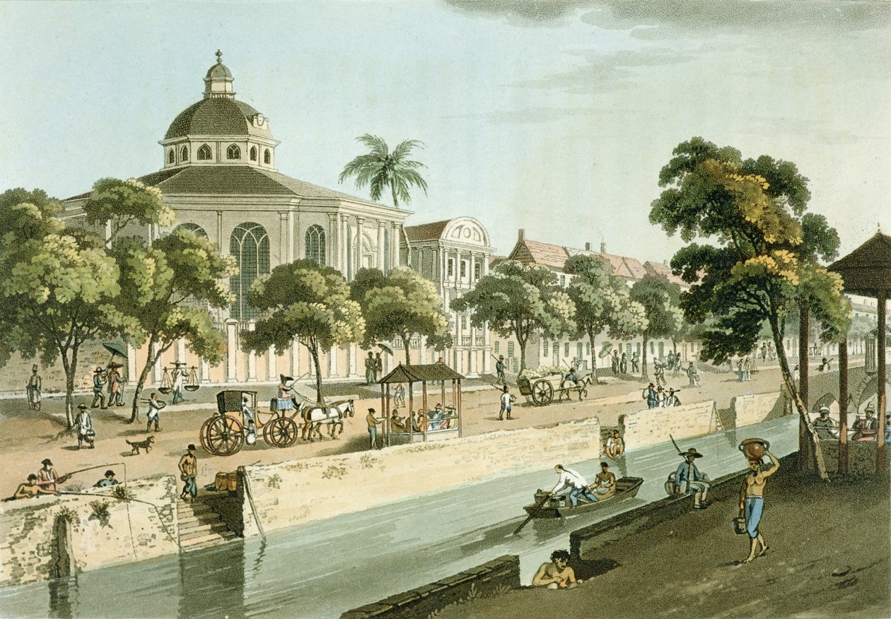 Batavia'daki Kalvinist Kilise, Thomas Medland (1755-1823) 1806 (aquatint) tarafından John Barrow (1764-1848) tarafından 'A Voyage to Cochinchina'dan levha 9 by William Alexander