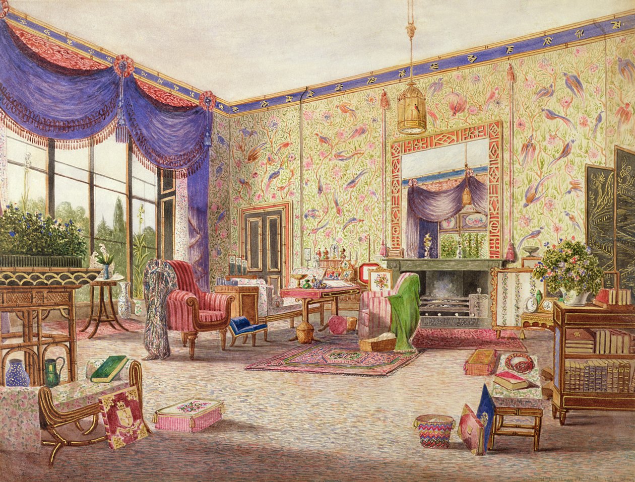 Çin Çizim Odasının İçi, Middleton Park, Oxfordshire, 1840 (ayrıca bkz. 75147) by William Alfred Delamotte