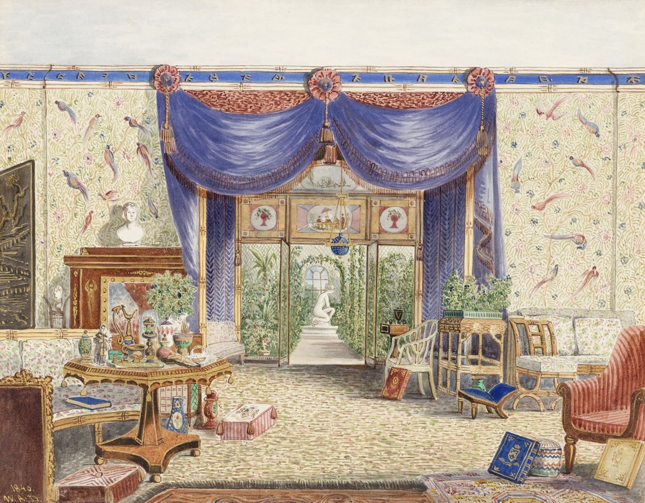 Çin Odasının İçi, Konservatuara Doğru Bakış, Middleton Park, Oxfordshire by William Alfred Delamotte