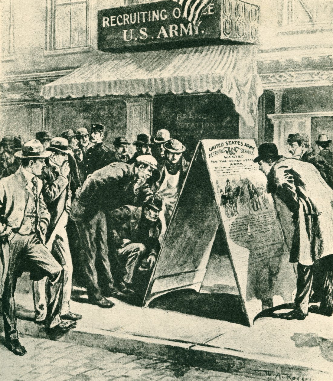 ABD Ordusu İşe Alım Ofisi önünde kalabalık by William Allen Rogers