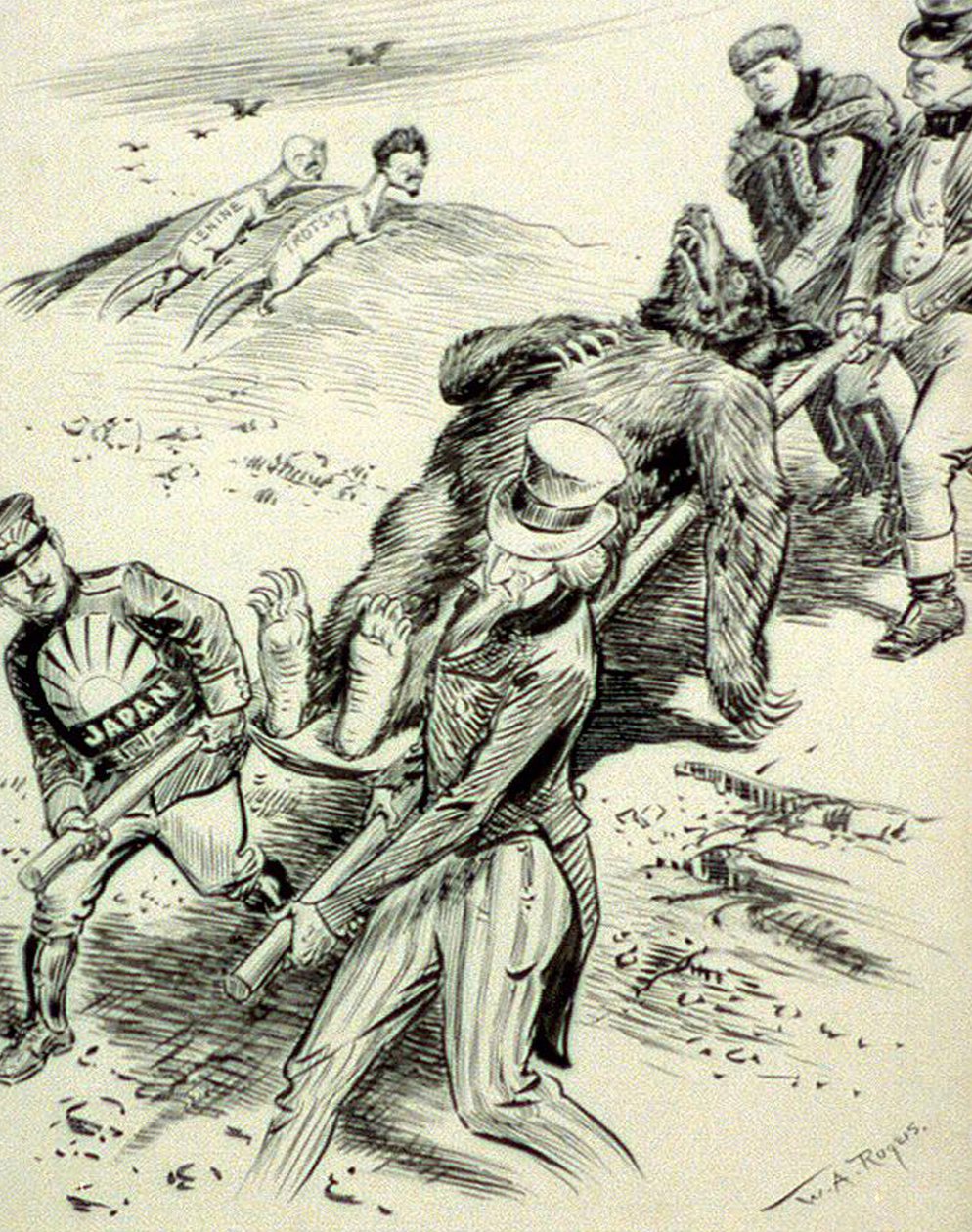 Bir Hastane Vakası, Anti-Komünist karikatür, Kızıl Korku sırasında yayınlandı, 1918 by William Allen after Rogers