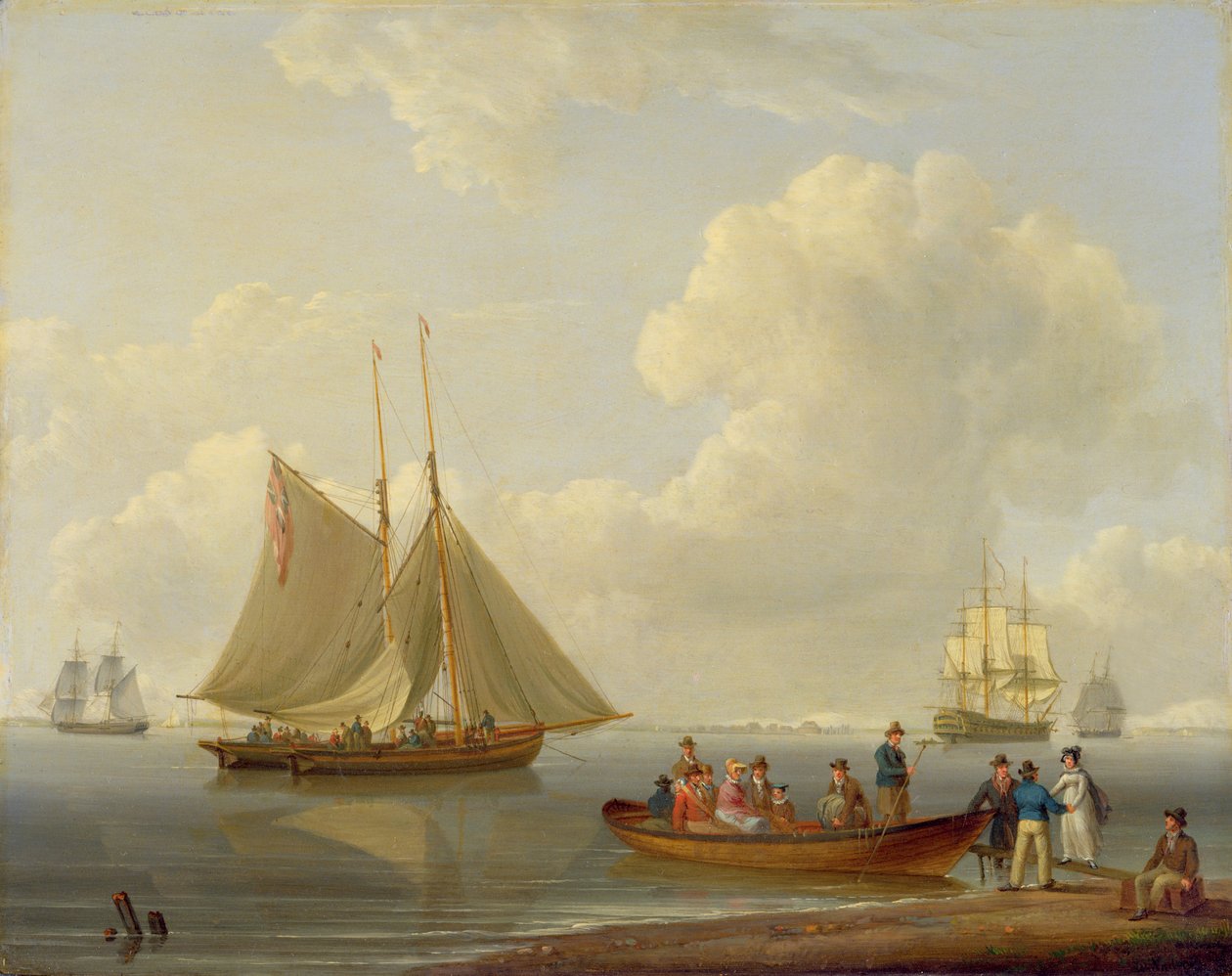 A Wherry Taking Passengers out to Two Anchored Packets, 1825  by William Anderson
