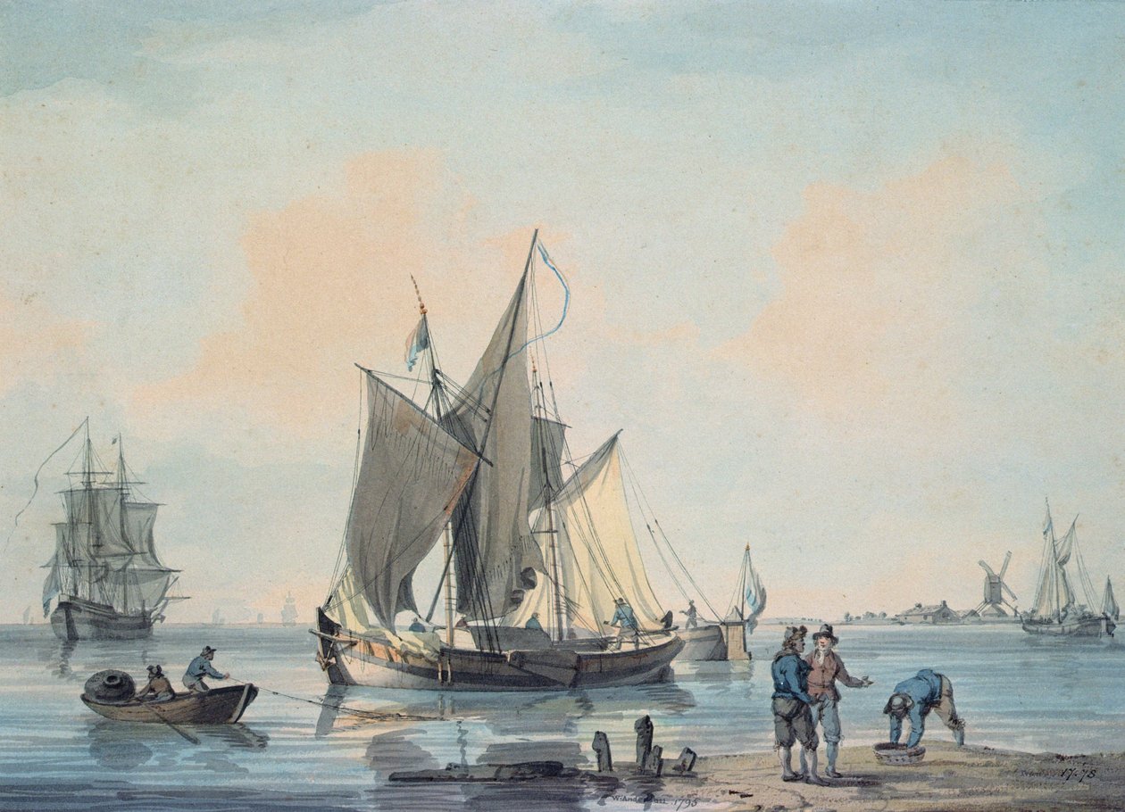 Coast Scene, with shipping and figures by William Anderson