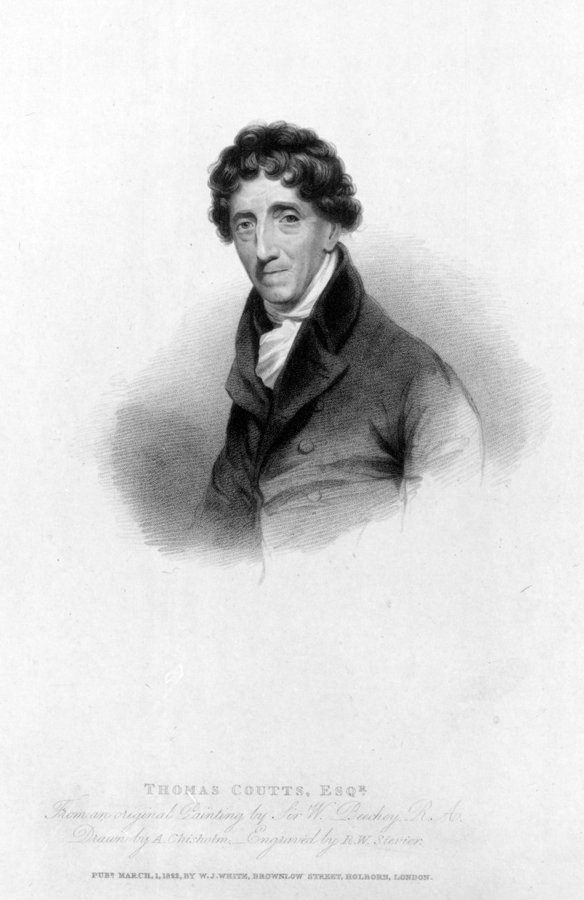 Thomas Coutts, Av. A. Chisholm tarafından çizilmiş ve R.W. Sievier tarafından oyulmuş, 1822 by William Beechey