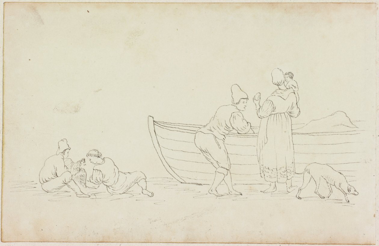 Figürler ve Tekneli Köpek (kağıt üzerine mürekkep (M747 ile kağıt üzerine)) by William Beilby