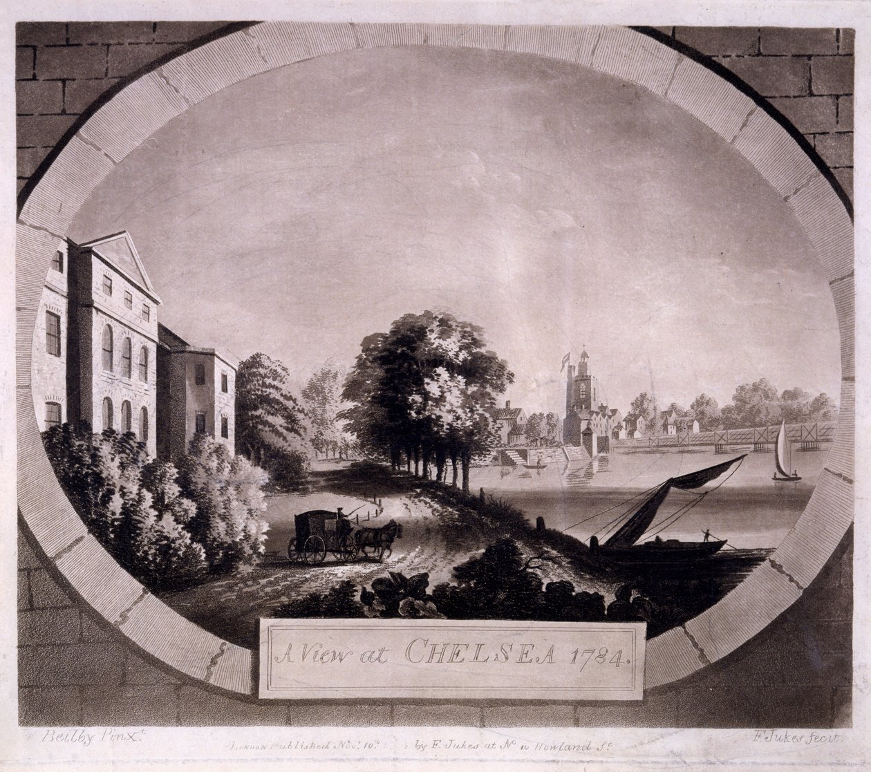 Chelsea'den görünüm, F. Jukes tarafından yapılan baskı, 1784 (aquatint gravürü) by William Beilby