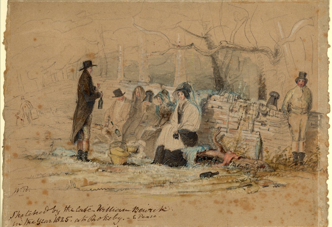 The Rokeby Picnic, 1825 (gövde rengi, kalem ve kağıt üzerinde tuvalet) by William Bewick
