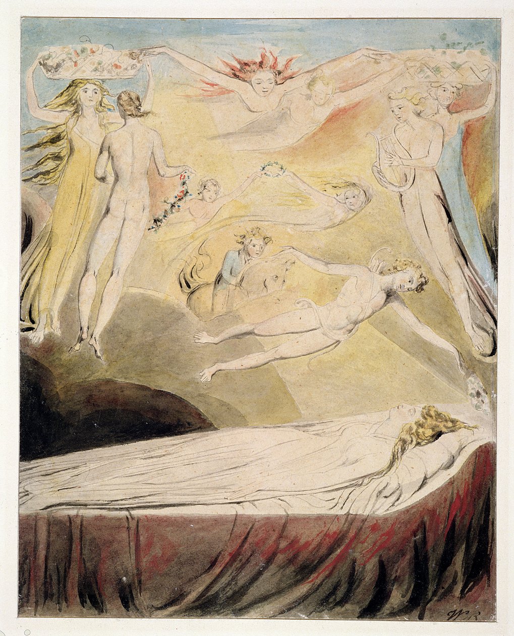 1771 Queen Catherines Dream, c.1783-90 (wc, yıkama, kalem ve kağıt üzerine mürekkep) by William Blake
