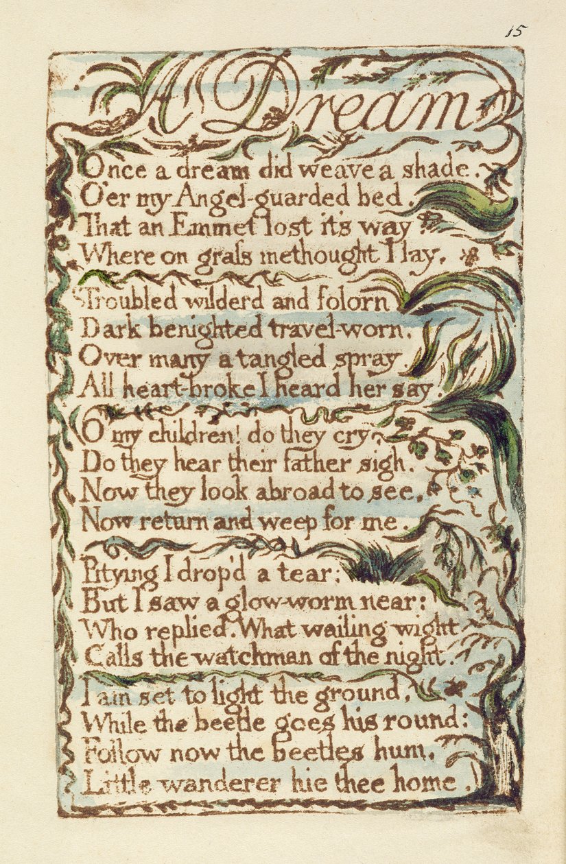 Songs of Innocence and of Experience (Bentley Copy L) pl.15 (Bentley 26) 1789-94 (kağıda kalem ve wc ile kabartma gravür) kitabından bir Rüya illüstrasyonu by William Blake