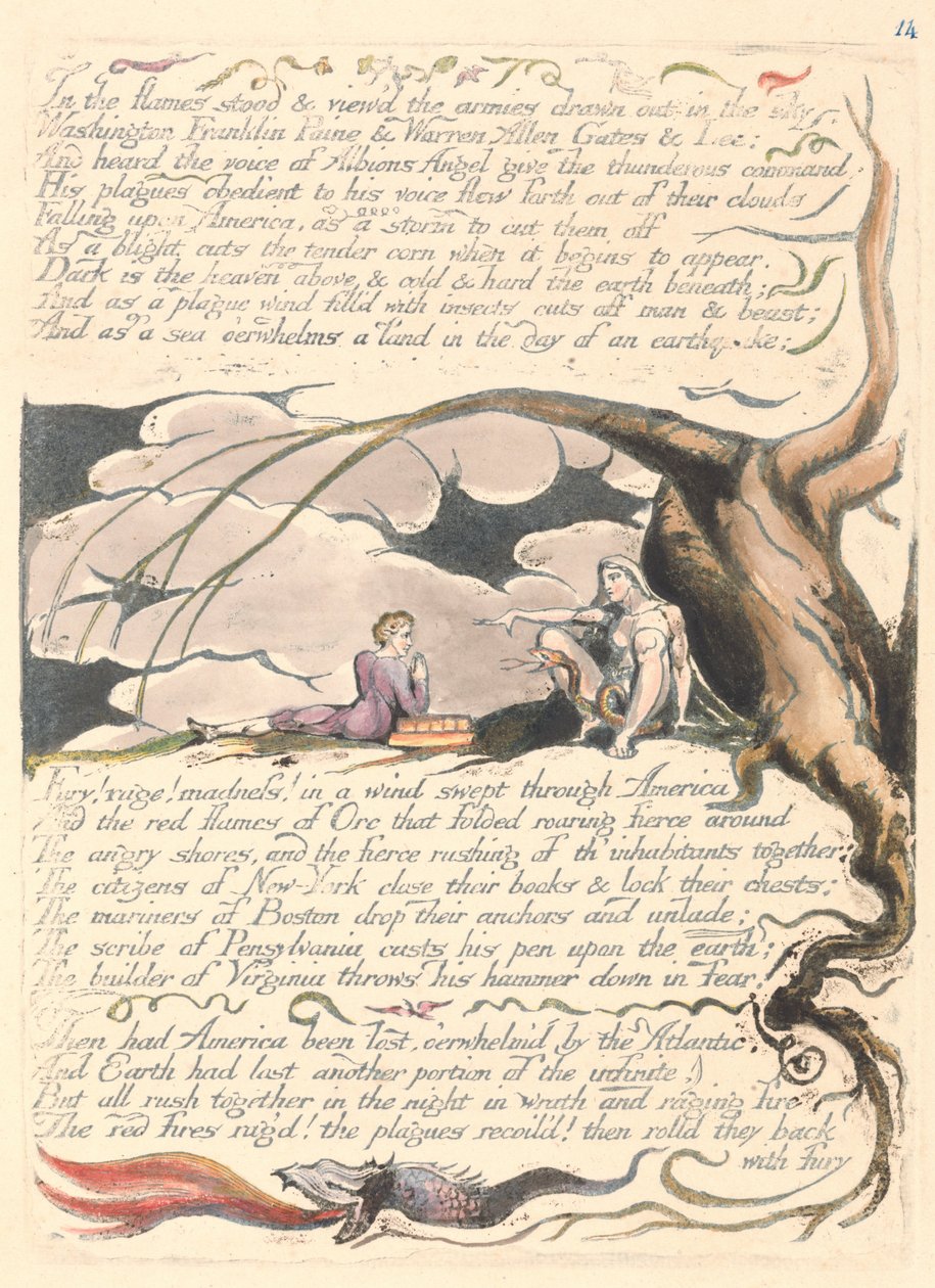 Amerika. Bir Kehanet, Levha 16, Alevler İçinde Durdu.... by William Blake
