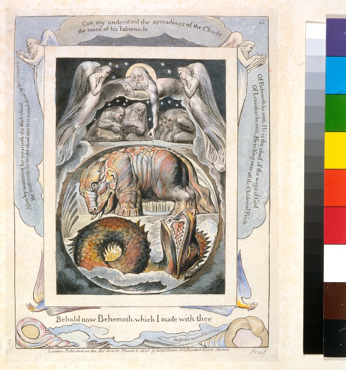 Eyüp Kitabından Behemoth ve Leviathan (lev.15), c.1793 (el ile renklendirilmiş çizgi gravürü) by William Blake