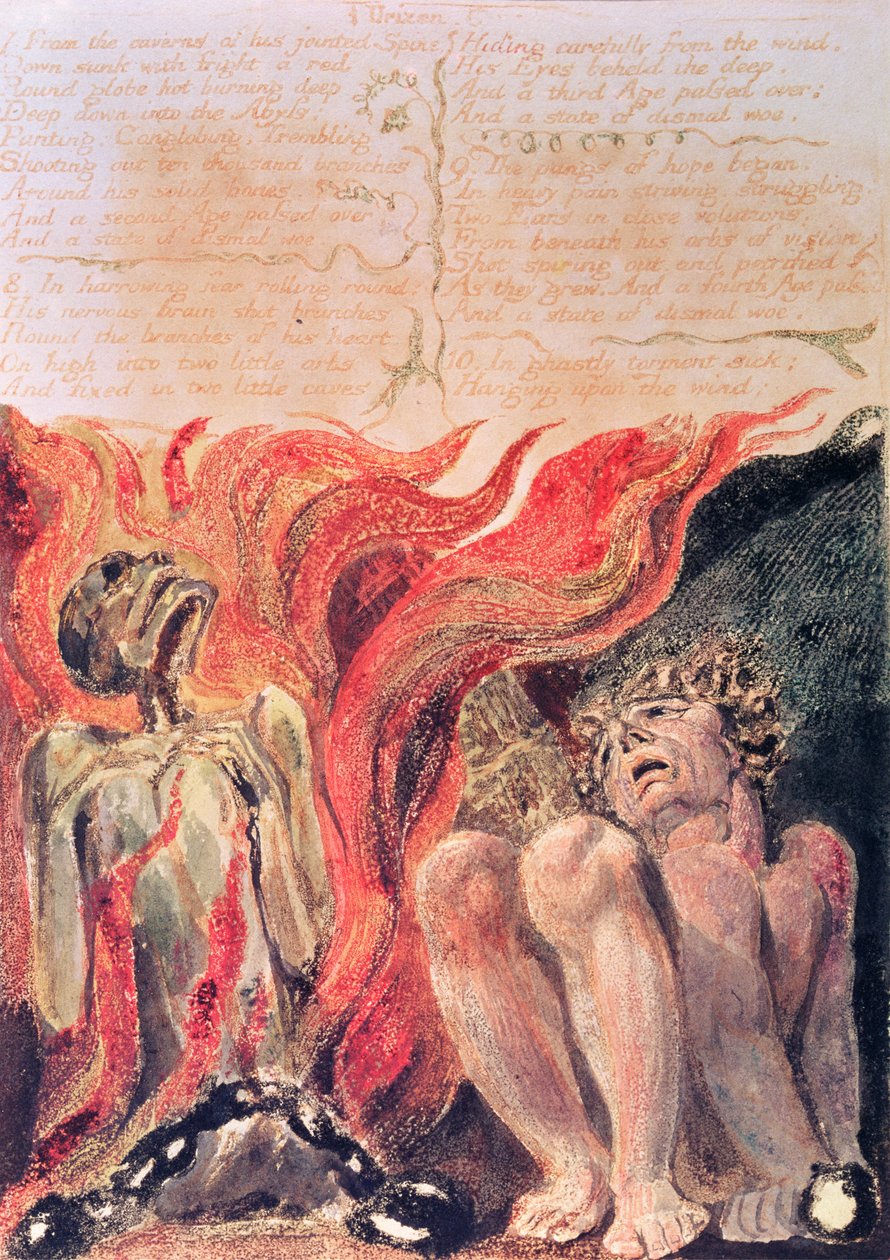 Urizen Kitabı; eklemli omurgasının mağaralarından, 1794 (renkli baskılı kabartma gravür) by William Blake