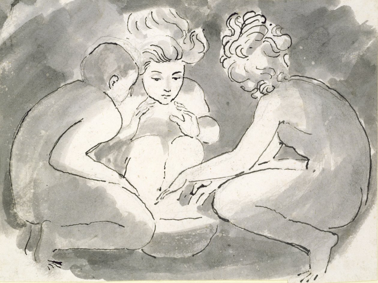 Çocuklar Ateşin Etrafında (kalem ve mürekkep ve kağıt üzerinde yıkama) by William Blake