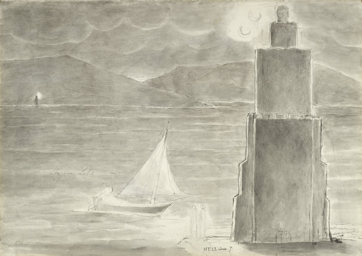 Refsing Rusticucci og félaga hans, mynd af guðdómlegri gamanmynd eftir Dante Alighieri, 1824-27 (penni og blek með wc yfir blýanti og krít á pappír) by William Blake