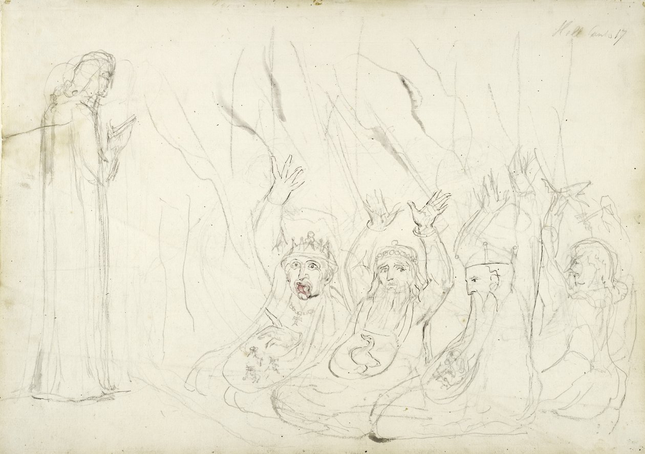 Dante and the Usurers, illustration to the Divine Comedy by Dante Alighieri, 1824-27 (pencil and wash on paper) by William Blake