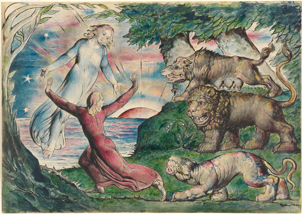 Üç canavardan kaçan Dante by William Blake