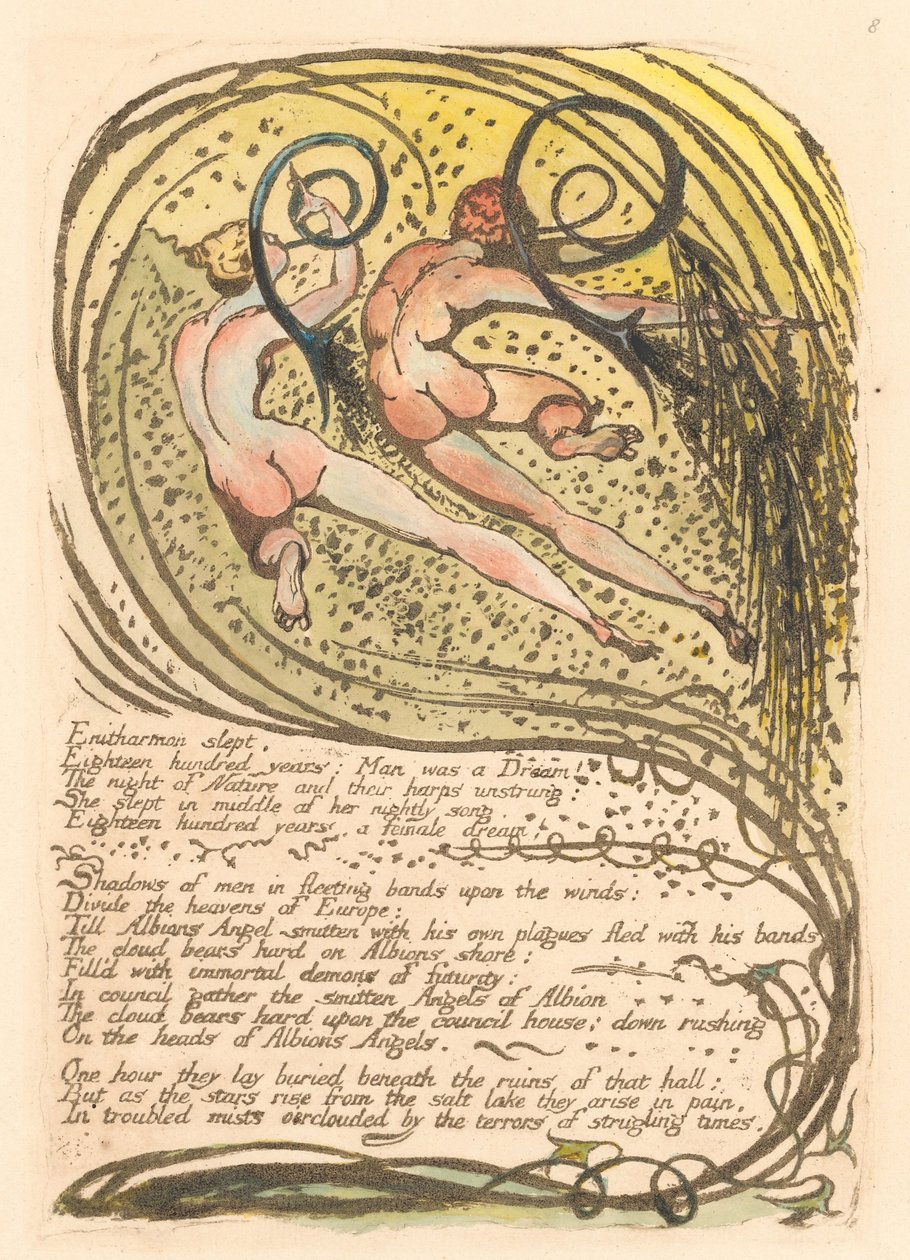 Avrupa. Bir Kehanet, Levha 10, Enitharmon uyudu. . . . (Bentley 12) by William Blake