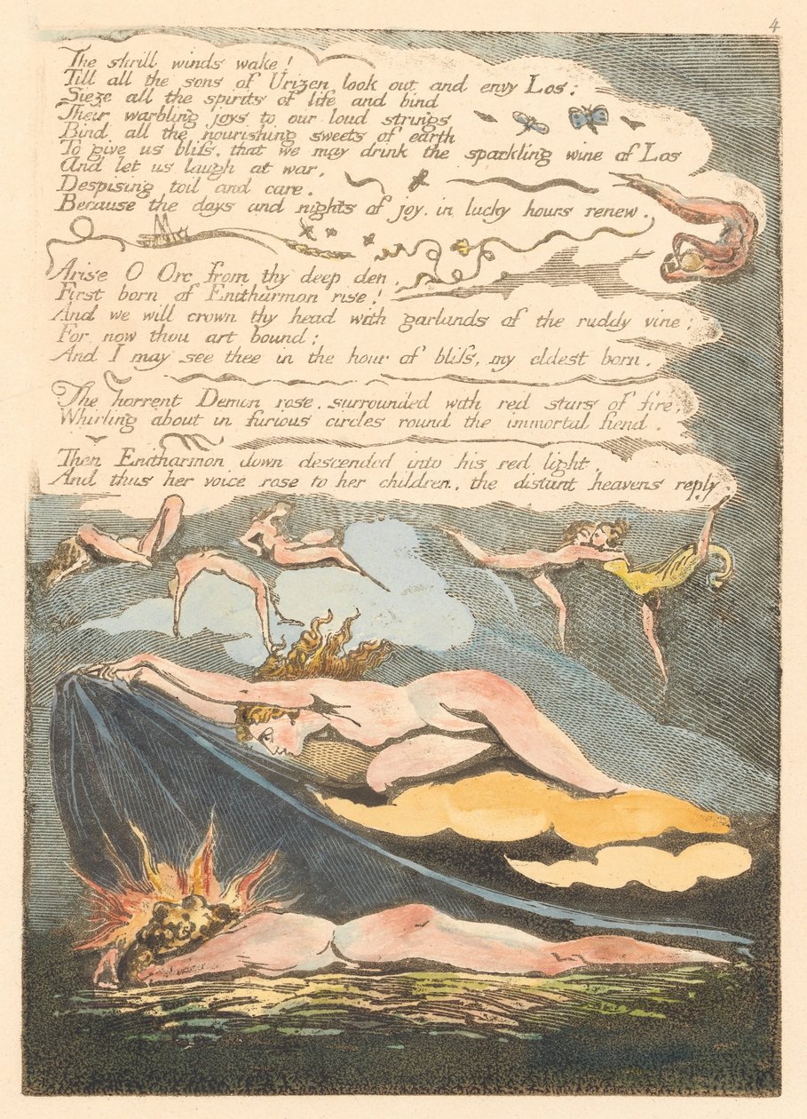 Avrupa. Bir Kehanet, Levha 6, Keskin rüzgarlar uyanıyor. . . . (Bentley 7) by William Blake