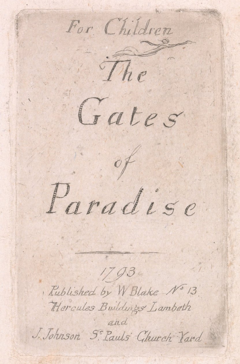 Çocuklar için. Cennetin Kapıları, Plaka 2, Başlık Sayfası by William Blake