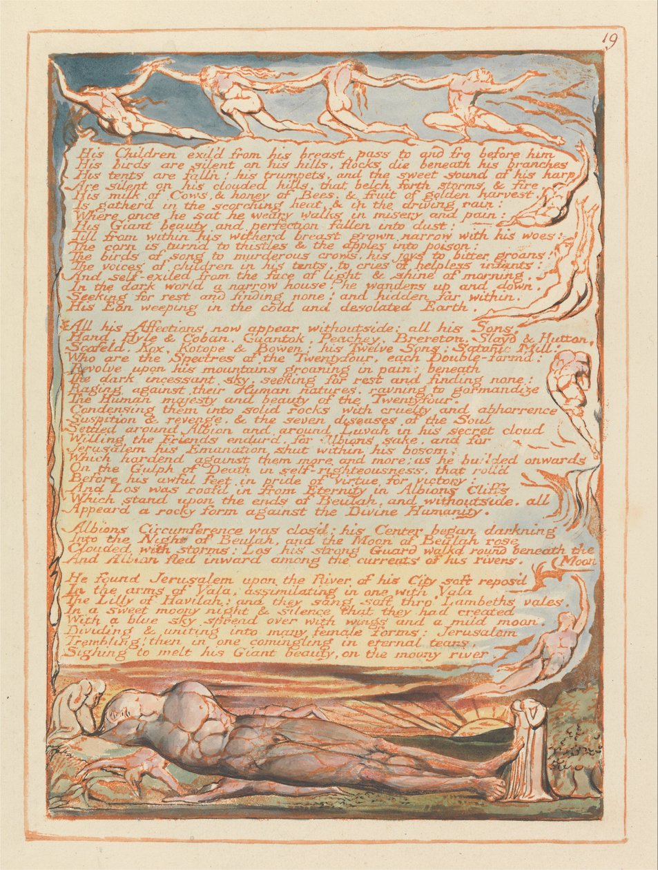 Kudüs, Levha 19, Çocukları göğsünden sürgün.... by William Blake