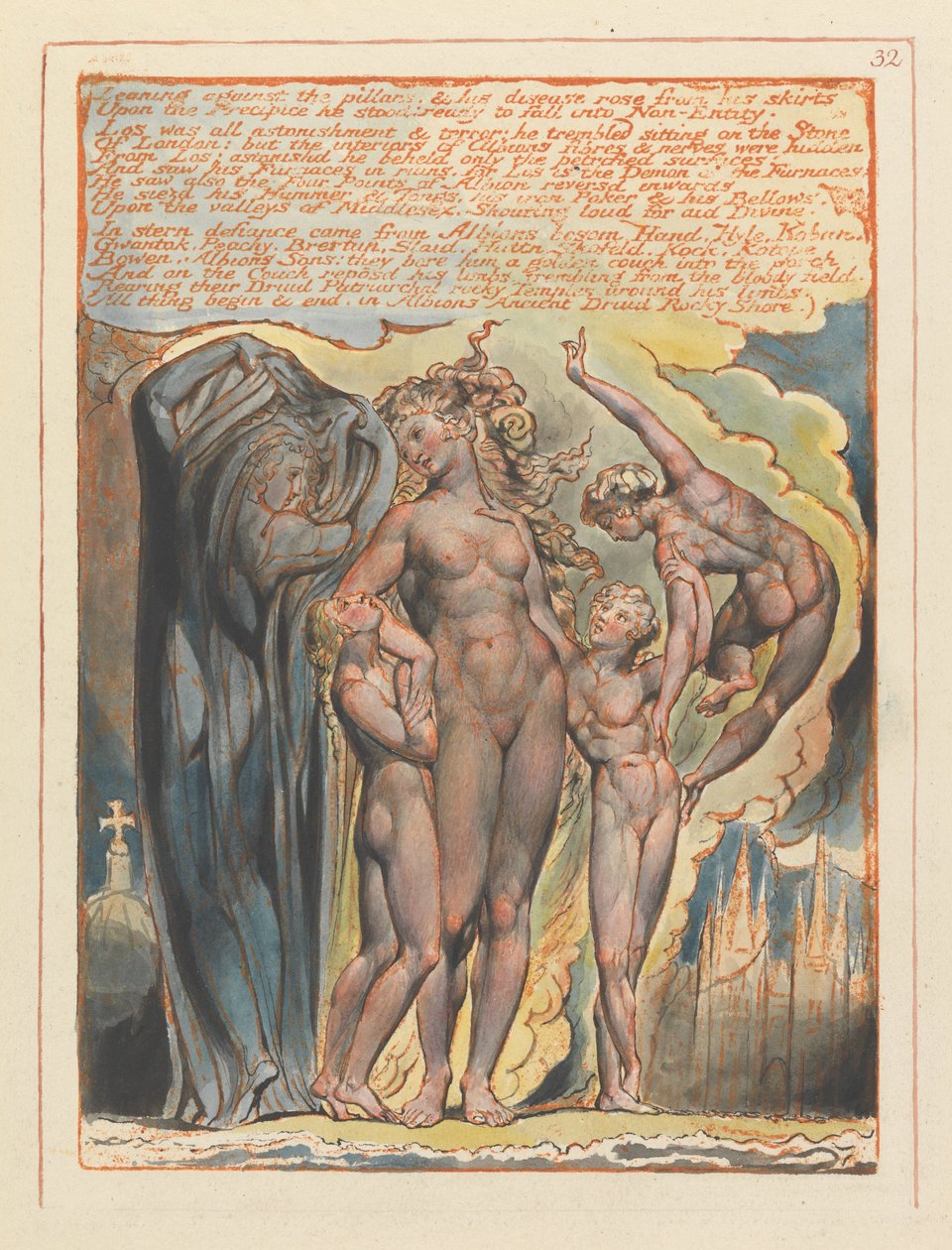 Kudüs, Levha 32, Sütunlara Dayanarak.... by William Blake