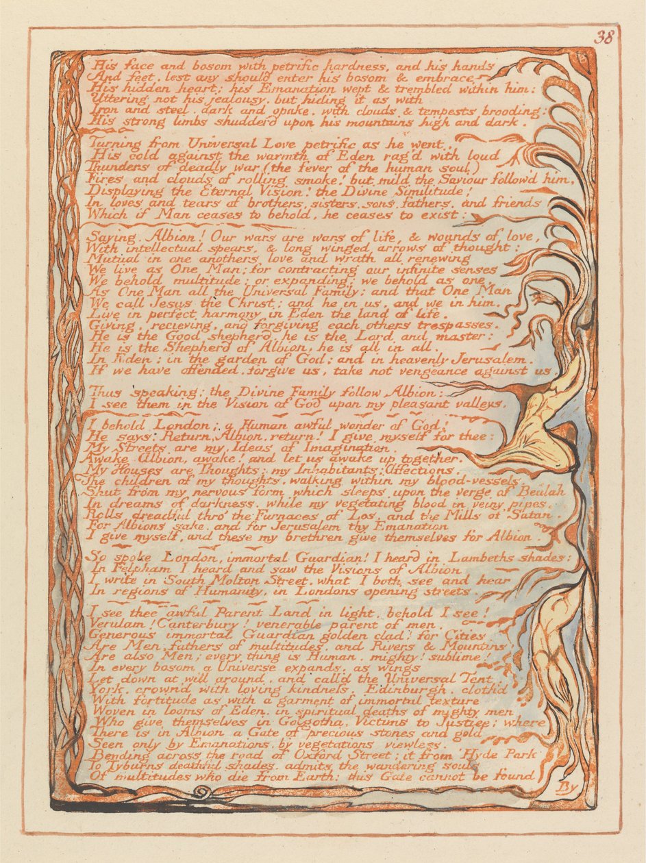 Kudüs, Levha 38, Yüzü ve koynunda.... by William Blake