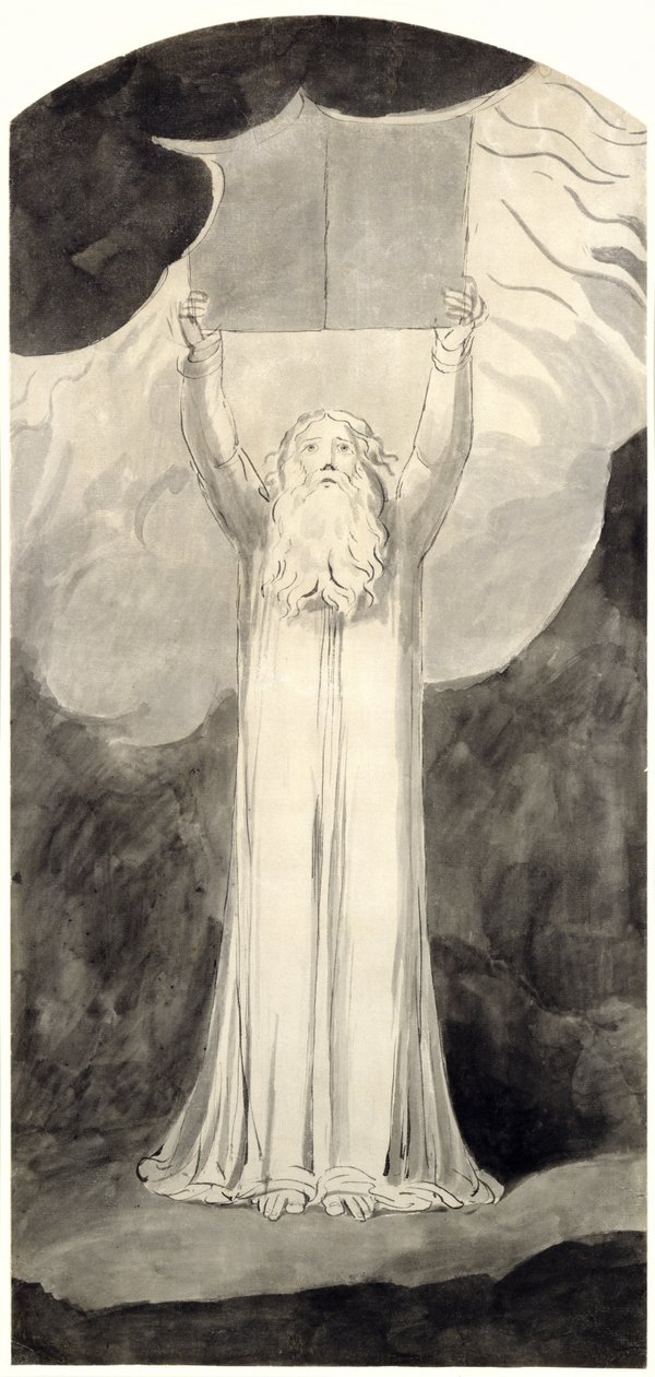 Musa Kanunu Alırken, c.1780 (kağıt üzerine grafit üzerine fırça ve siyah mürekkep) by William Blake