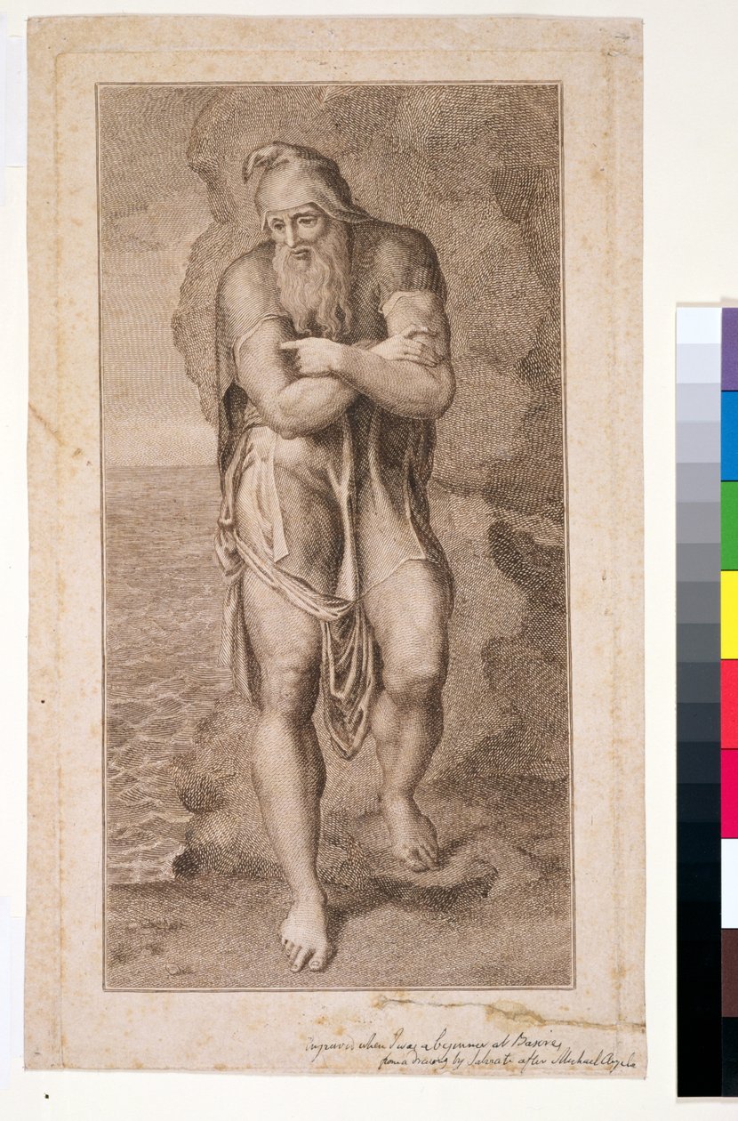 S.391-1985 Albion kayaları arasında Arimathealı Joseph, (1. eyalet), 1773 (kahverengi mürekkeple renklendirilmiş gravür ve çizgi gravürü) by William Blake