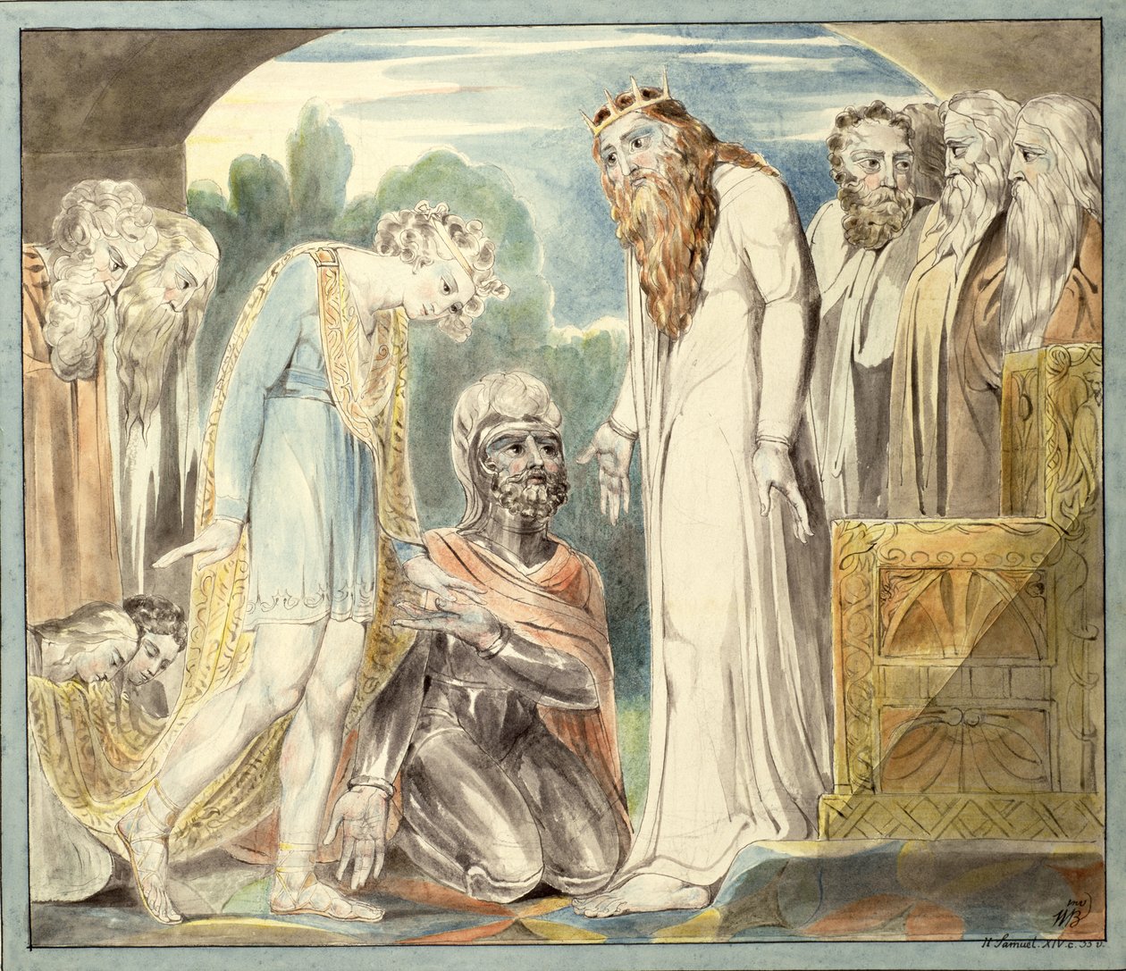 Pardon of Absalom, c.1800-1803 (kağıt üzerine siyah kurşun üzerine kalem ve tuvalet) by William Blake