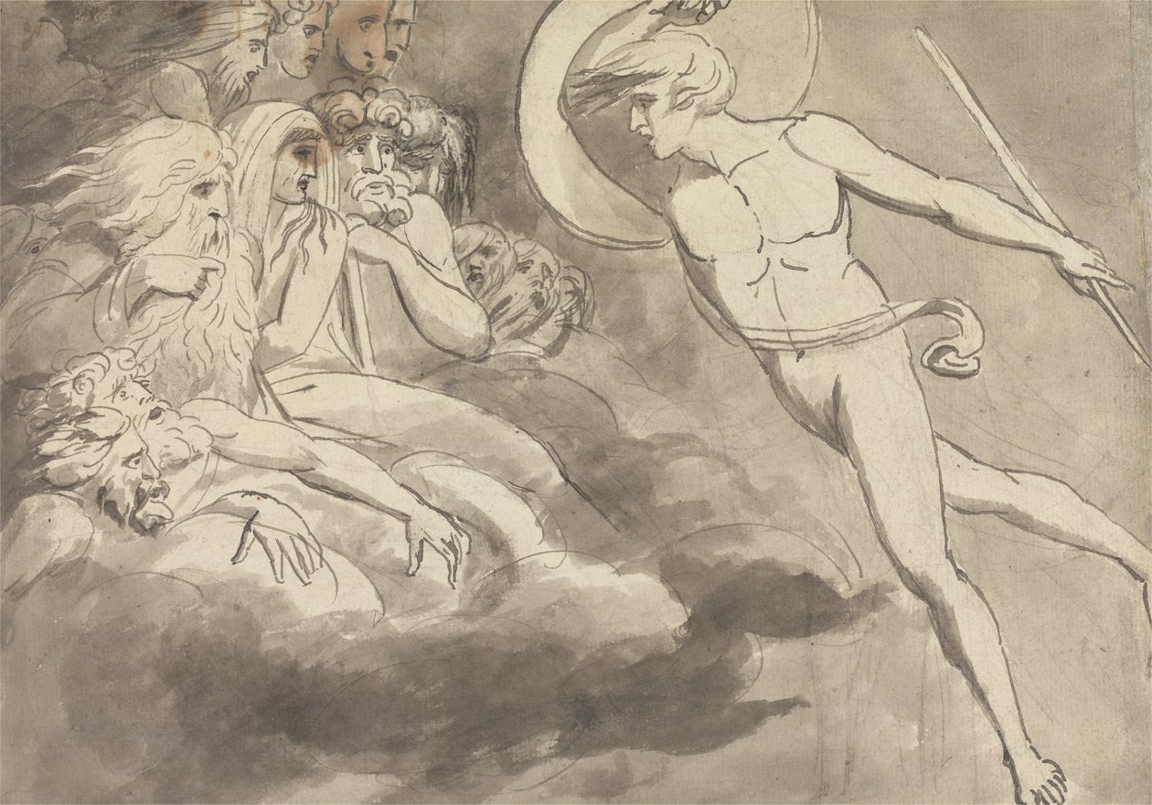 Şeytan Kaos Mahkemesine Yaklaşıyor by William Blake