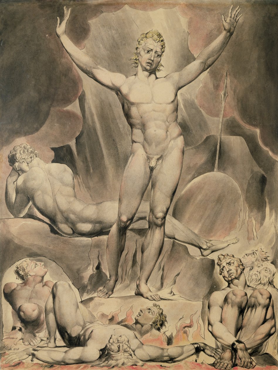 Asi Melekleri Uyandıran Şeytan, 1808 (kalem ve tuvalet) by William Blake
