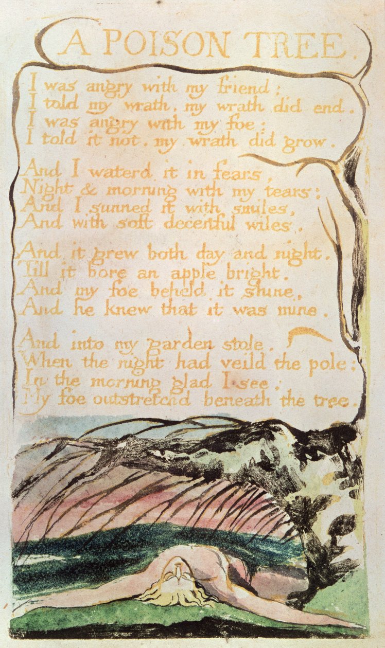 Tecrübe Şarkıları; Bir Zehir Ağacı, 1794 (kabartma gravür, sulu boya, kalem) by William Blake