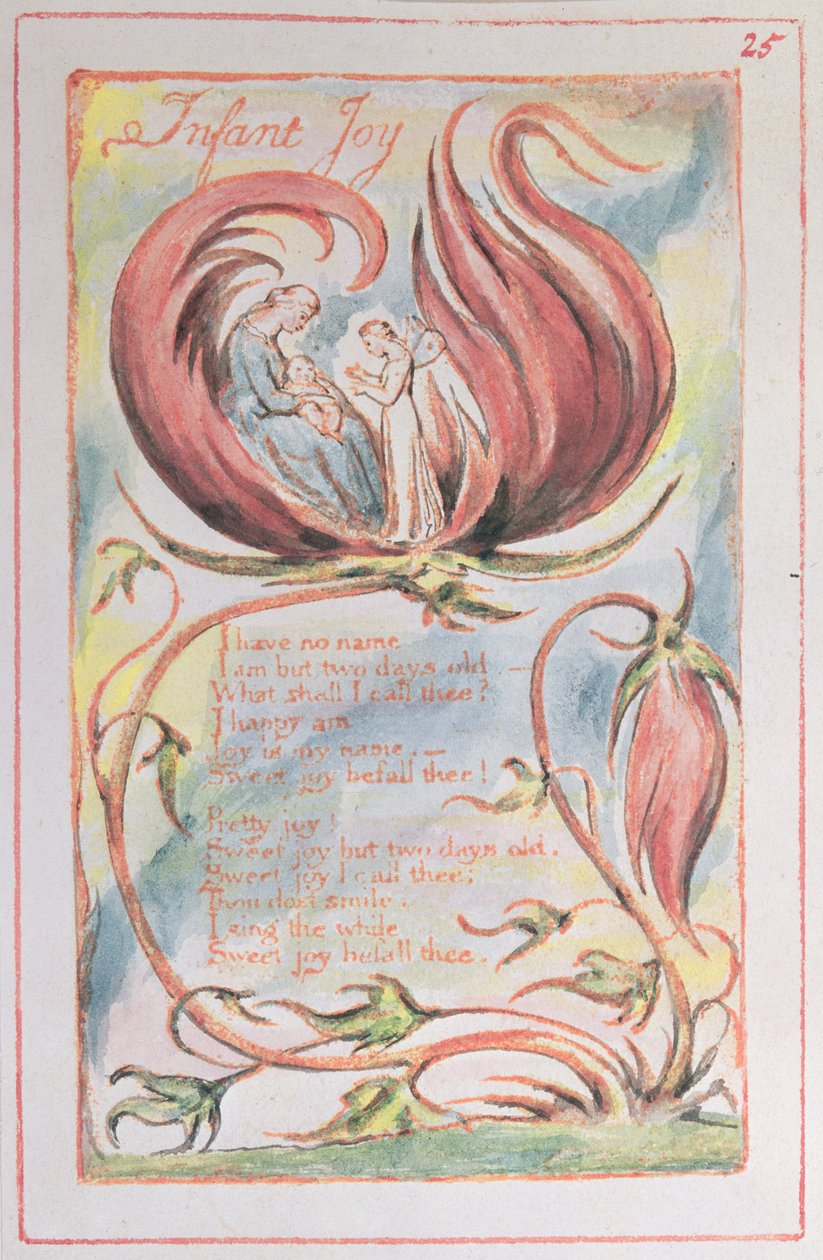 Masumiyet Şarkıları; Bebek Sevinci, 1789 (wc ile renklendirilmiş kabartma gravür) by William Blake