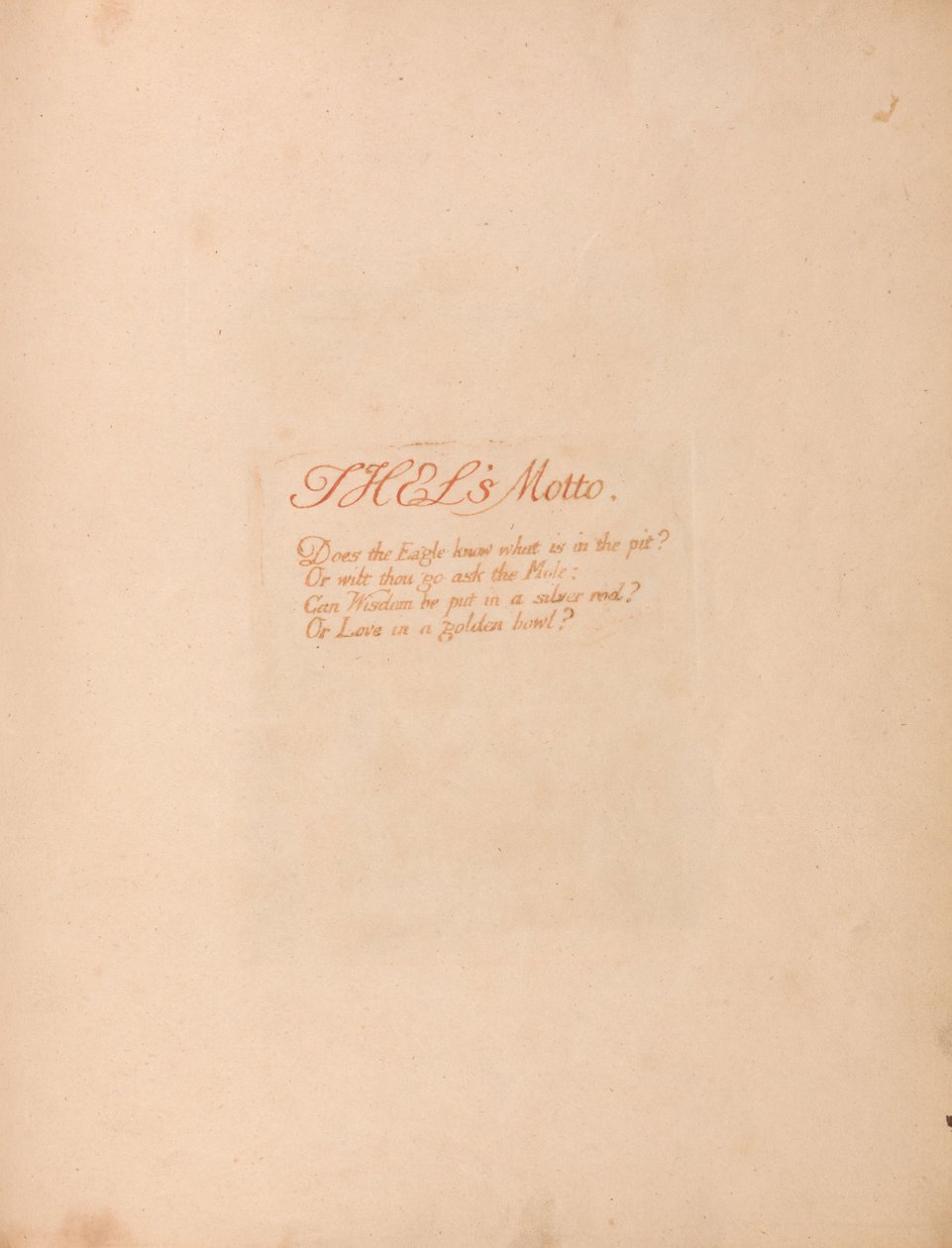 Thel Kitabı, Levha 1, Thels Sloganı. . . . by William Blake