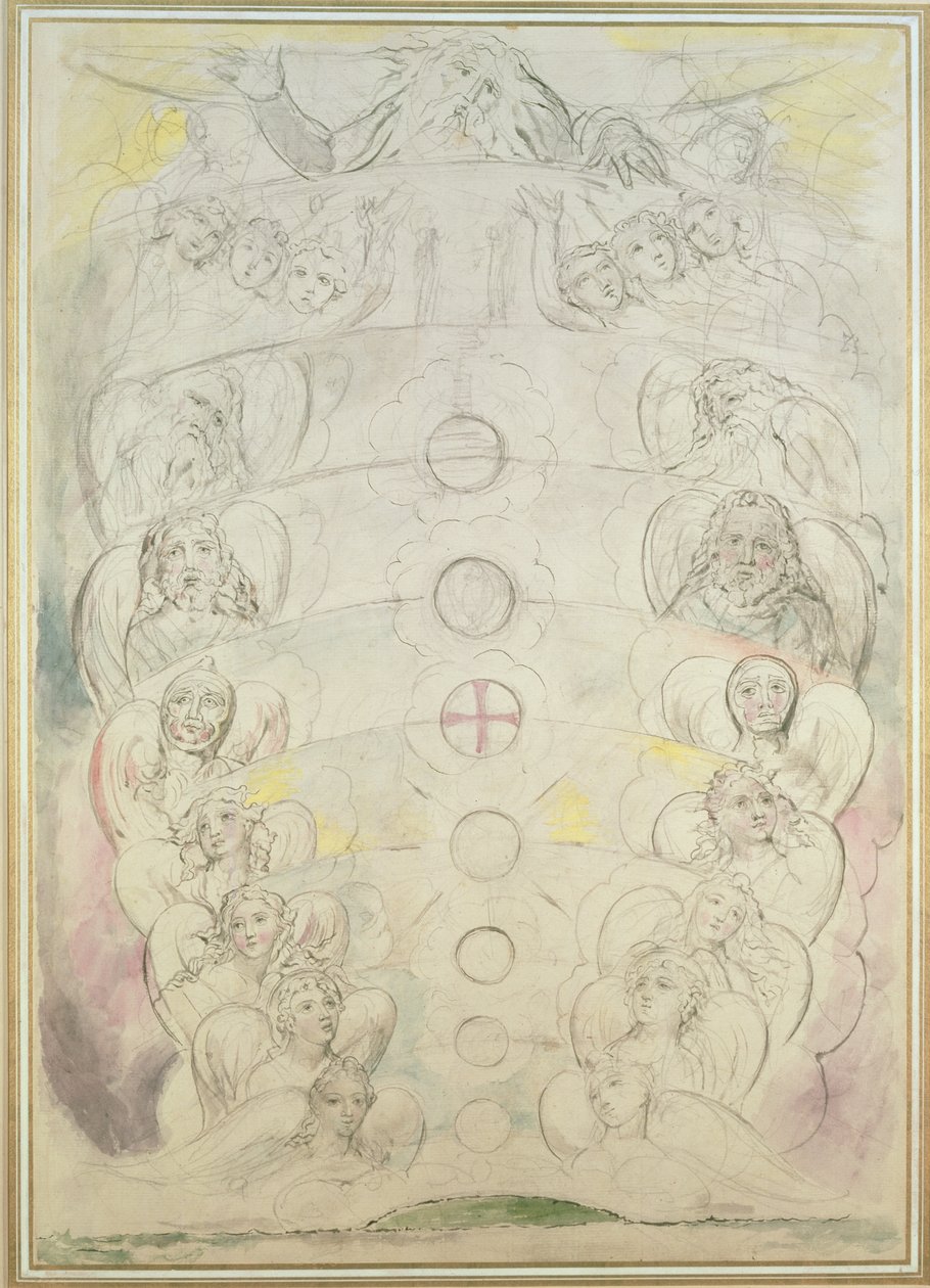 Dokuz Küreden Gelen Tanrı, 18. yüzyıl (kağıt üzerinde wc, kurşun kalem, tükenmez kalem ve mürekkep) by William Blake