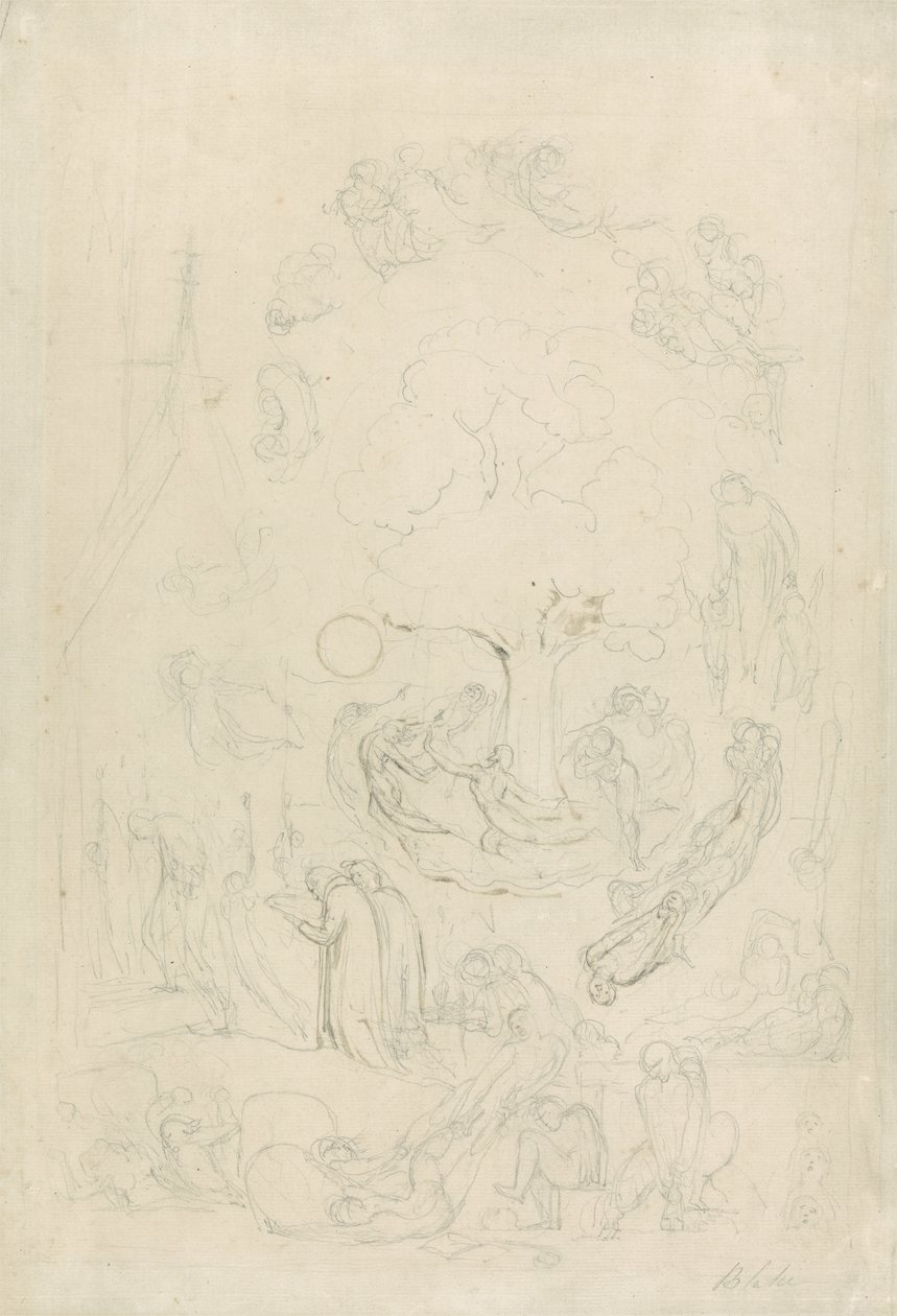 Son Yargıdan Önce Duygularına Göre Hayaletlerin Kumarbazları, 1805-08 (kağıt üzerinde grafit ve kahverengi yıkama) by William Blake