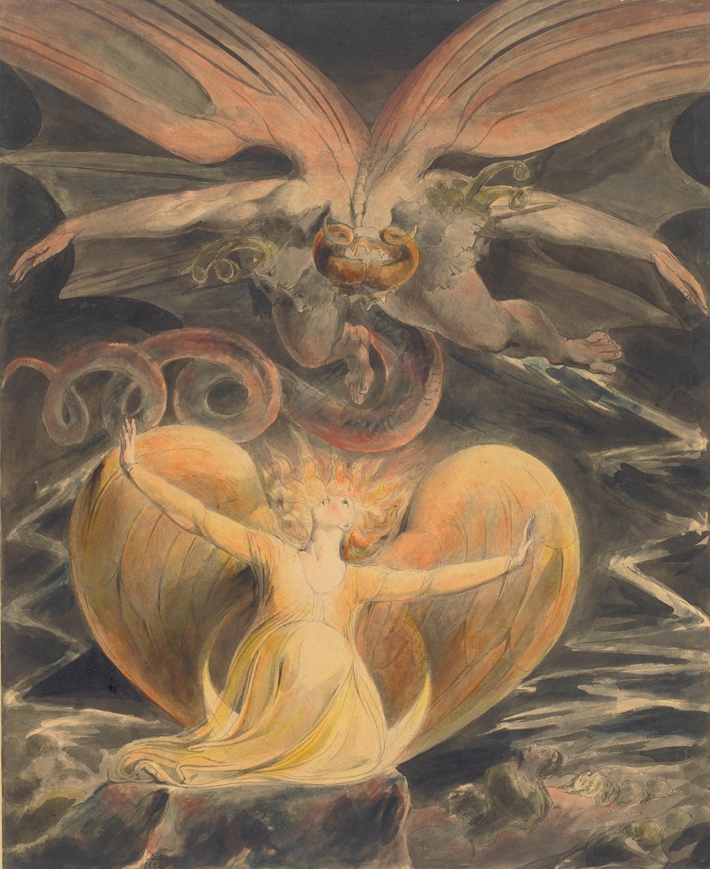 Büyük Kızıl Ejderha ve Güneşle Giyen Kadın by William Blake