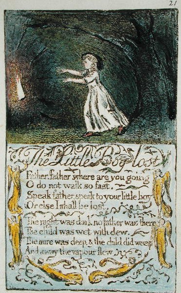 The Little Boy Lost, Songs of Innocence and of Experience (Bentley Copy L) pl.21 (Bentley 13) 1789-94 (kağıt üzerinde kalem ve wc ile kabartma gravürü) by William Blake