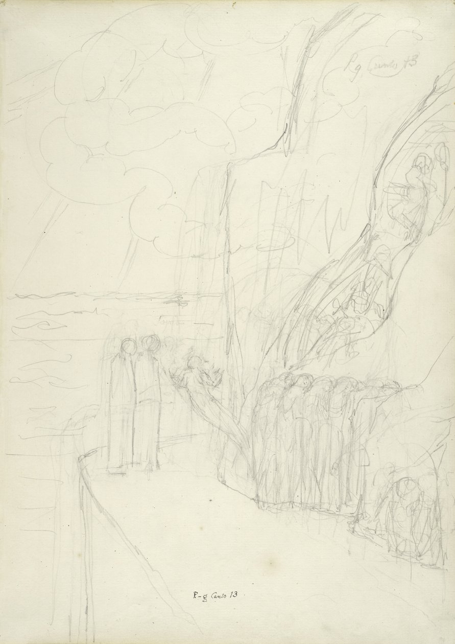 The Terrace of Envious Souls, illustration to the Divine Comedy by Dante Alighieri, 1824-27 (pencil & chalk on paper) by William Blake