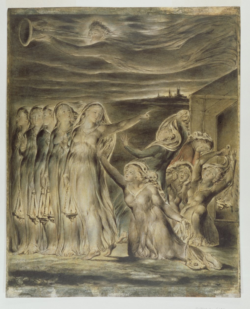 Bilge ve Aptal Bakireler, c.1822 (kağıt üzerinde tuvalet ve kalem) by William Blake