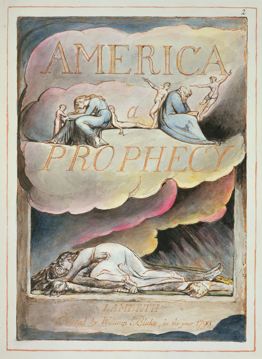 Başlık sayfası to America, a Prophecy, 1793 (kağıt üzerinde kabartma gravür ve tuvalet) by William Blake