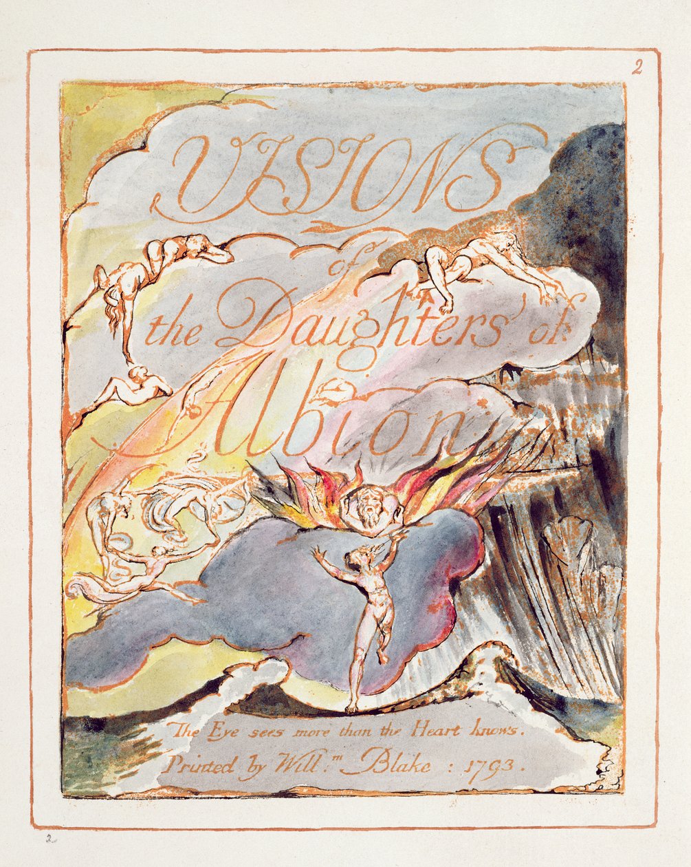 Visions of the Daughters of Albion: 1793'te tasarlanan Başlık Sayfası, c.1815'i tamamladı (kağıt üzerinde kalem ve wc ile kabartma gravür) by William Blake