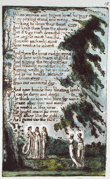 When Wolves and Tygers... Songs of Innocence and of Experience (Bentley Copy L) pl.19 (Bentley 21) 1789-94 (kağıda kalem ve wc ile kabartma gravür) adlı resimden by William Blake